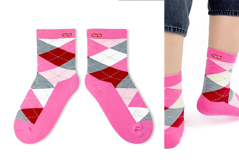 經典菱格紋-粉 厚襪款(2種尺寸)